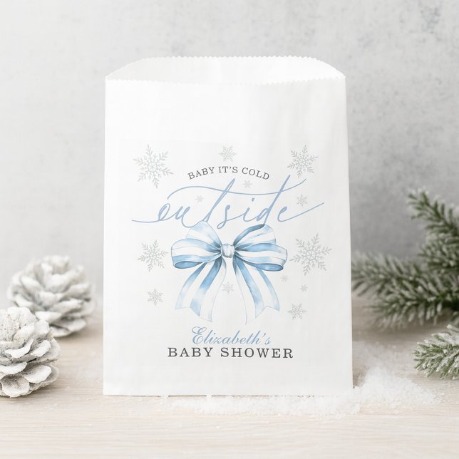 Baby It's Cold Outside Blue Bow Winter Baby Dusche Geschenktütchen (Baby It’s Cold Outside Blue Bow Winter Baby Shower Favor Bag)