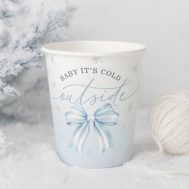 Baby It's Cold Outside Blue Bow Winter Baby Dusche Pappbecher (Baby It’s Cold Outside Blue Bow Winter Baby Shower Paper Cups)