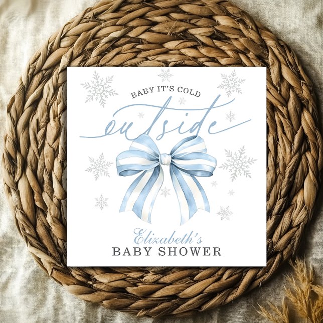 Baby It's Cold Outside Blue Bow Winter Baby Dusche Serviette (Blue Bow Baby It’s Cold Outside Winter Baby Shower Napkins)