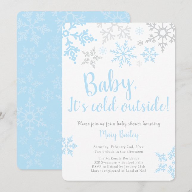 Baby It's Cold Outside Blue Boy Shower Invitation (Devant / Derrière)