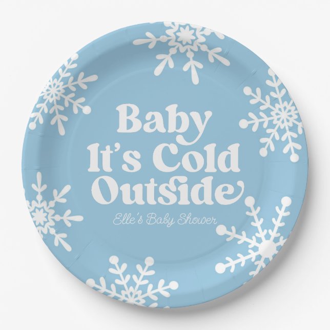 Baby It's Cold Outside Blue Snowflake Baby Shower Pappteller (Vorderseite)