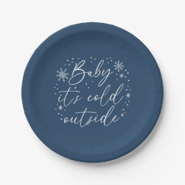 Baby It's Cold Outside Blue Snowflake Baby Shower Pappteller