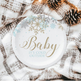 Baby It's Cold Outside Blue Snowflake Baby Shower Pappteller