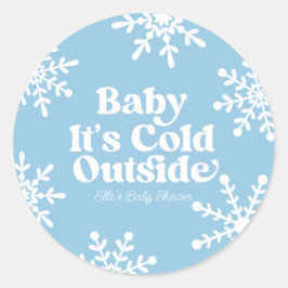 Baby It's Cold Outside Blue Snowflake Baby Shower Runder Aufkleber