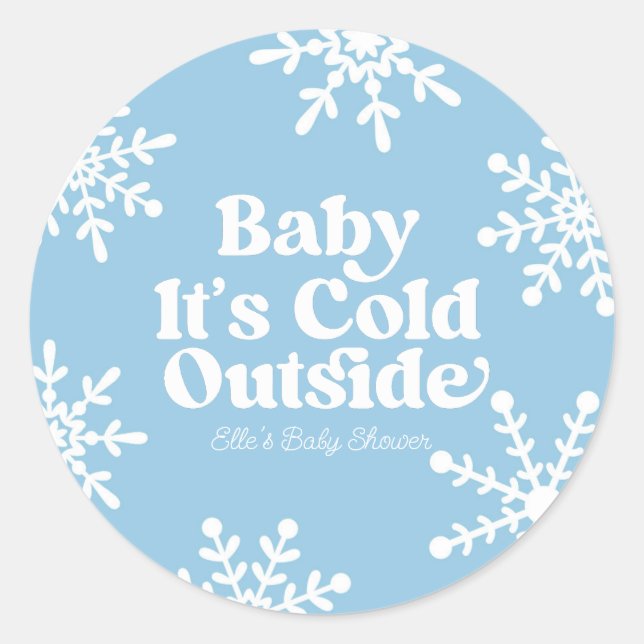 Baby It's Cold Outside Blue Snowflake Baby Shower Runder Aufkleber (Vorderseite)