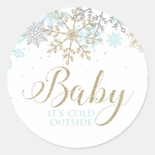 Baby It's Cold Outside Blue Snowflake Baby Shower Runder Aufkleber