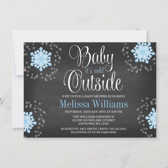 Baby It's Cold Outside Blue Snowflakes Baby Dusche Einladung (Vorderseite)