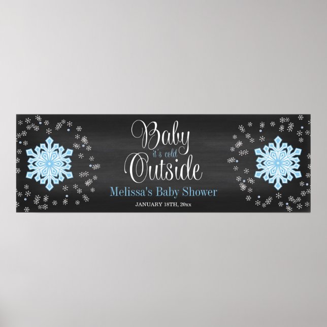Baby It's Cold Outside Blue Snowflakes Baby Dusche Poster (Vorne)