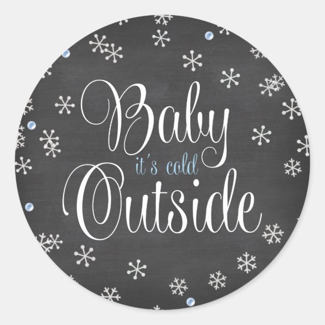 Baby It's Cold Outside Blue Snowflakes Baby Dusche Runder Aufkleber (Vorderseite)