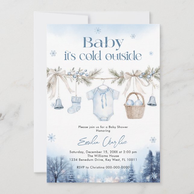 Baby it's Cold Outside Boy Baby Shower Einladung (Vorderseite)