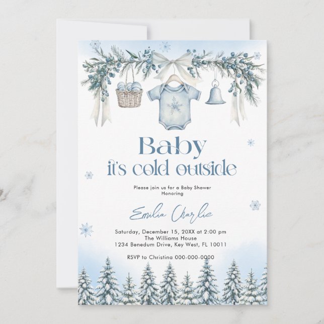 Baby it's Cold Outside Boy clothesline Baby Shower Einladung (Vorderseite)