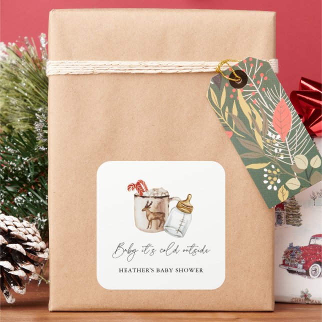 Baby It's Cold Outside Cosy Winter Baby Dusche Quadratischer Aufkleber (Feiertag)