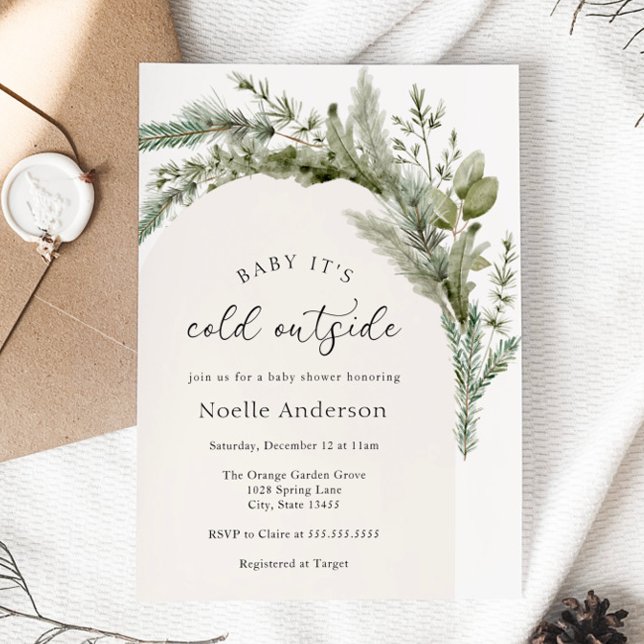 Baby It's Cold Outside Evergreen Arch Baby Shower Einladung (Von Creator hochgeladen)