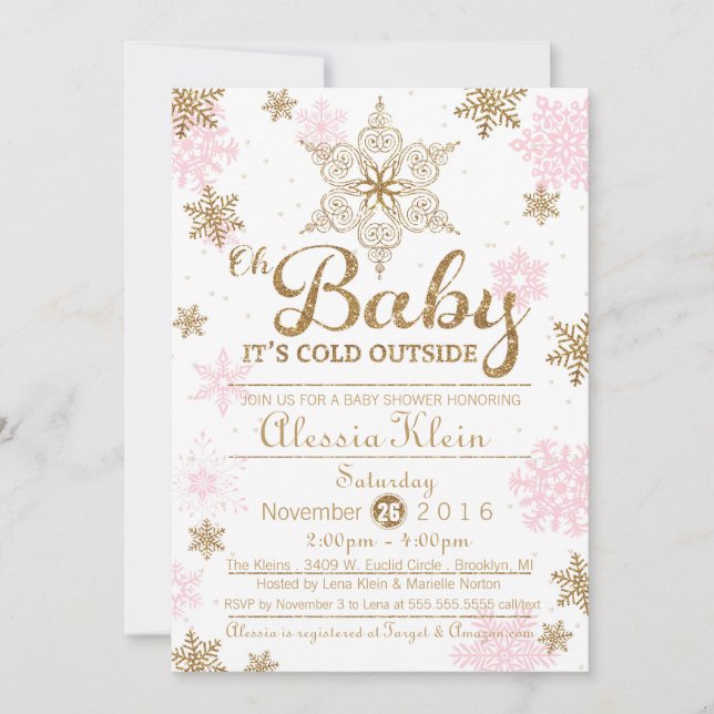 Baby It's Cold Outside, Girl Shower Invitation (Devant)