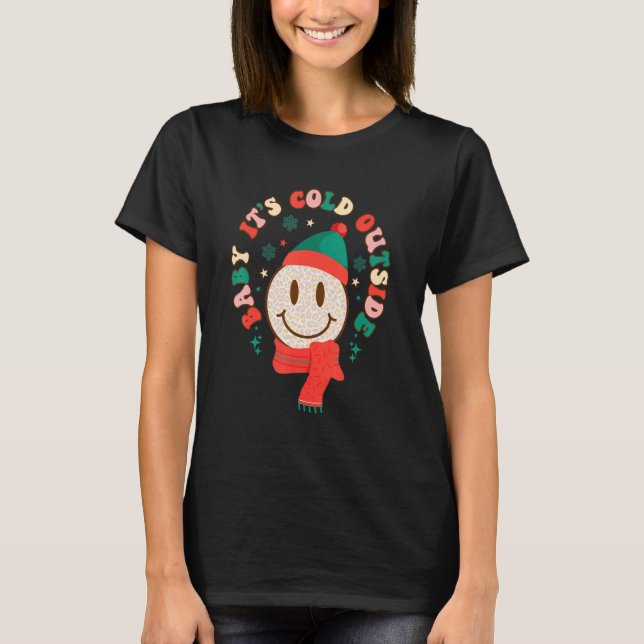 Baby It's Cold Outside Groovy Vibes Smiling Santa  T-Shirt (Vorderseite)
