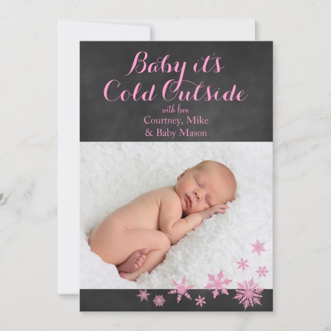 Baby It's Cold Outside Holiday Carte photo en rose (Devant)