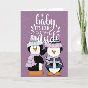Baby It's Cold Outside Lila & Blaue Pinguine Karte