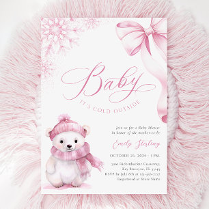 Baby It's Cold Outside Pink Bear Babyparty Einladung