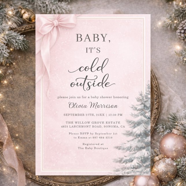 Baby It's Cold Outside Pink Bow Baby Shower Einladung (Von Creator hochgeladen)