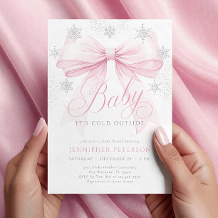 Baby It's Cold Outside Pink Bow Winter Baby Dusche Einladung
