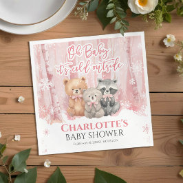 Baby it's cold outside Pink Forest Baby Shower  Serviette