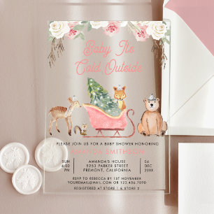 Baby It's Cold Outside Pink Sleigh Baby Shower Acryleinladungen