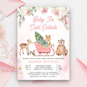 Baby It's Cold Outside Pink Sleigh Baby Shower Einladung