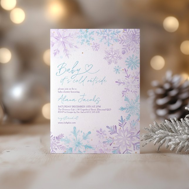 Baby Its Cold Outside Purple Blue Snow Baby Shower Einladung (Baby Its Cold Outside Baby Shower Invitation Purple Blue Snowflakes)