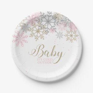 Baby It's Cold Outside Schneeblatt Baby-Party Pappteller