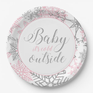 Baby It's Cold Outside Schneeblatt Baby-Party Pappteller