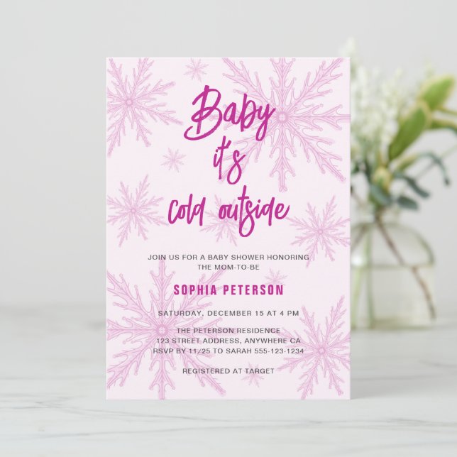 Baby Its Cold Outside Snowflakes Girl Baby Shower Einladung (Stehend Vorderseite)