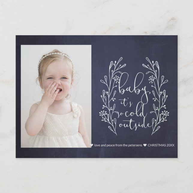 Baby It's Cold Outside Snowflakes Navy White Photo Postkarte (Vorderseite)