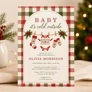 Baby It's Cold Outside Wäscheleine Gingham Babypar Einladung
