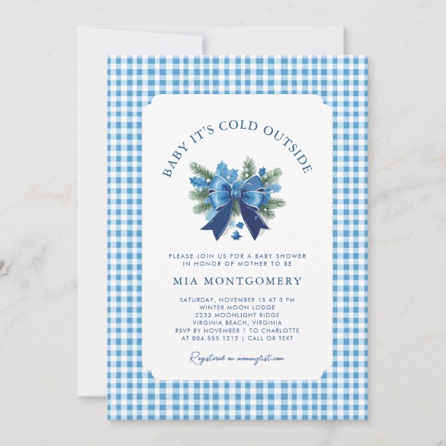 Baby It's Cold Outside Winter Baby Dusche - Blau Einladung (Vorderseite)