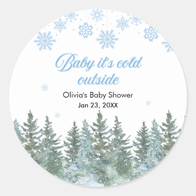 Baby It's Cold Outside Winter Baby Shower Runder Aufkleber (Vorderseite)