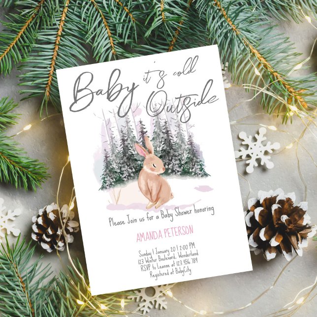 Baby It's Cold Outside Winter Bunny Baby Dusche Einladung (Baby It's Cold Outside winter bunny baby shower editable template Invitation digital download)