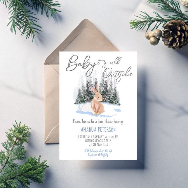 Baby It's Cold Outside Winter Bunny Baby Dusche Einladung (Baby It's Cold Outside winter bunny baby shower Invitation template woodlands winter baby shower)