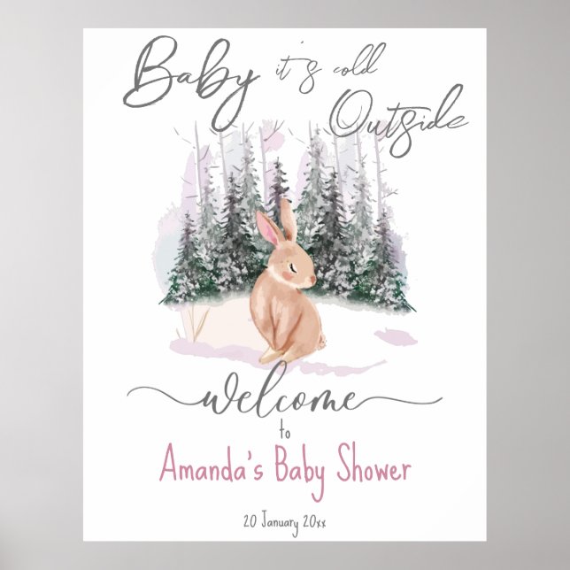 Baby It's Cold Outside Winter Bunny Baby Dusche Poster (Vorne)