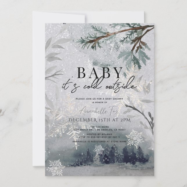 Baby It's Cold Outside Winter Forest Baby Shower Einladung (Vorderseite)
