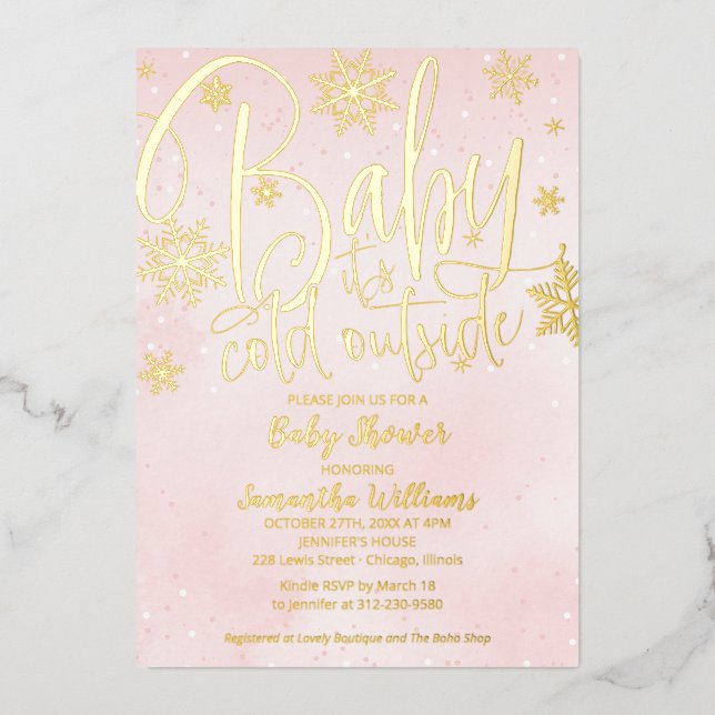 Baby It's Cold Outside Winter Girl Babydusche Folieneinladung (Vorderseite)