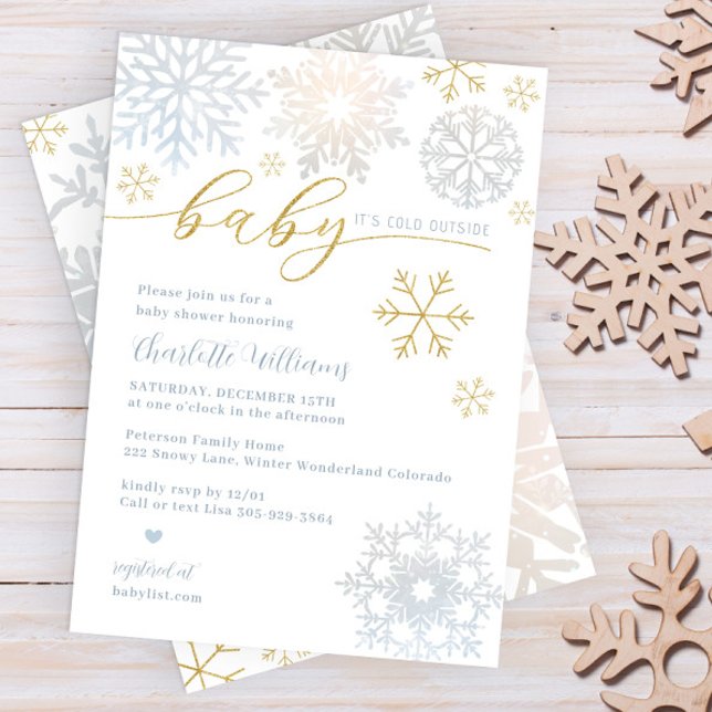 Baby It's Cold Outside Winter Invite Boy Einladung (Winter wonderland - Baby its cold outside baby shower invitation - Dusty Blue)