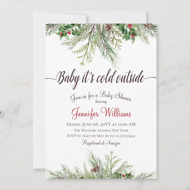 Baby It's Cold Outside Winter Pine Baby Dusche Einladung (Vorderseite)