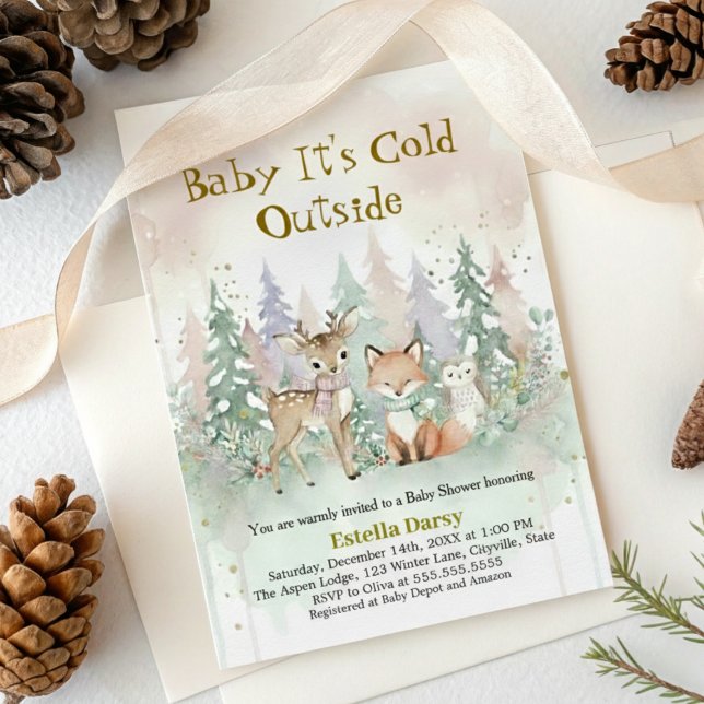 Baby It's Cold Outside Winter Woodland Baby Shower Einladung (Von Creator hochgeladen)
