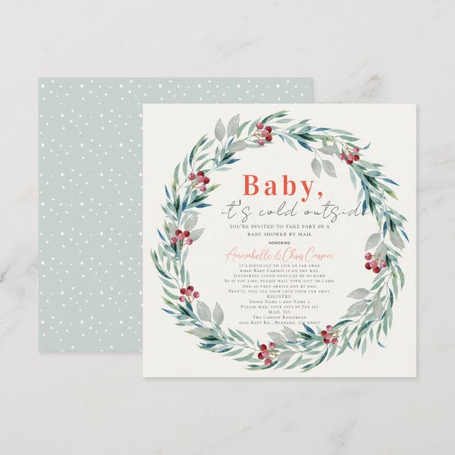 Baby It's Cold Outside Wreath Baby Shower by Mail Einladung (Vorne/Hinten)