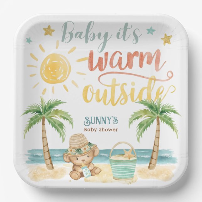 Baby It's Warm Outside Beach Baby Shower Pappteller (Vorderseite)