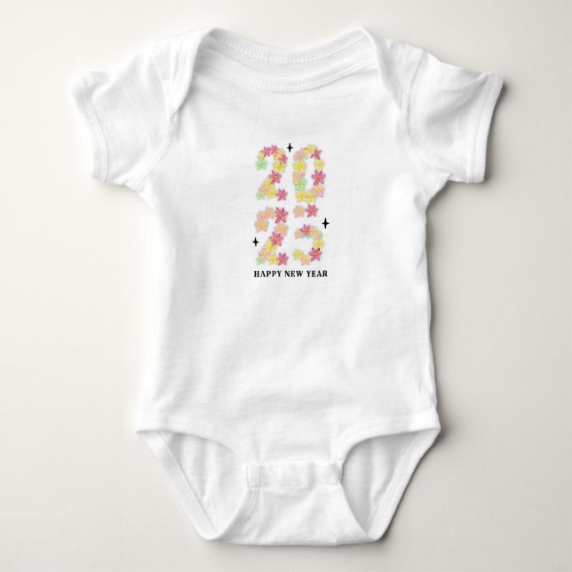 Baby Jersey Bodysuit 2025 Happy New Year Floral Baby Strampler (Vorderseite)