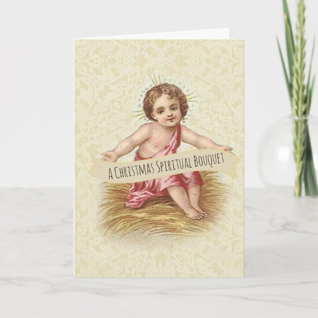 Baby Jesus Christmas Spiritual Bouquet Prayers Karte (Vorderseite)