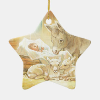 Baby-Jesus-Geburt Christi mit Lämmern und Esel Keramikornament