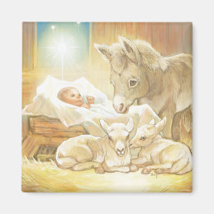 Baby-Jesus-Geburt Christi mit Lämmern und Esel Magnet