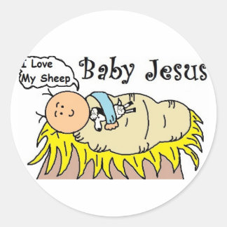 Baby Jesus in der Gefahrenaufkleber Runder Aufkleber